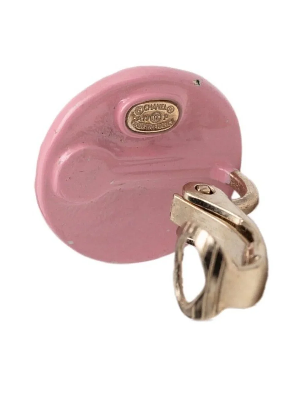 Chanel CC Logo Earrings Gold Pink Plated